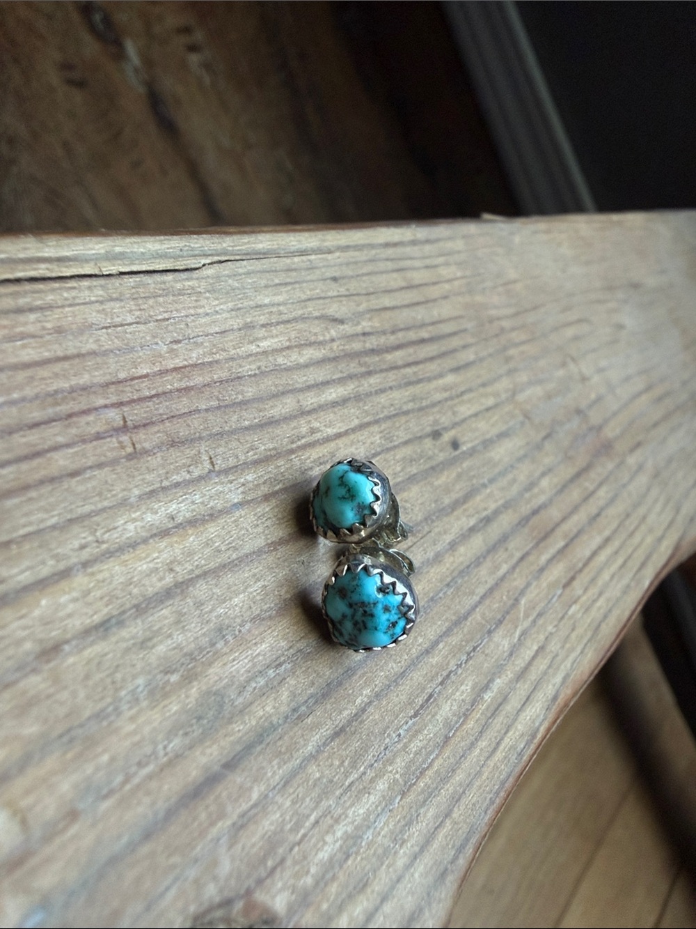 Turquoise Cabochon Stud Earrings in Silver-Tone Setting